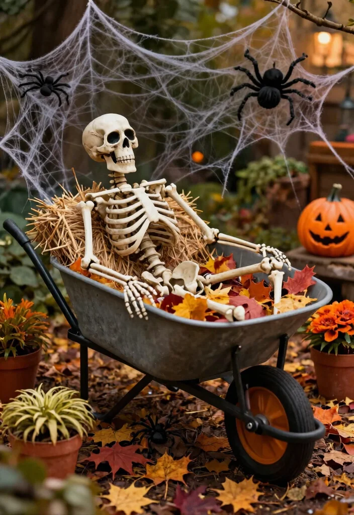 11 Spooky Halloween Wheelbarrow Ideas for Outdoor Decor 5. Spooky Skeleton Scene 0