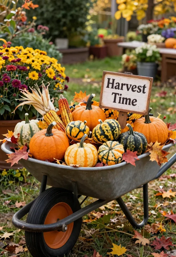 11 Spooky Halloween Wheelbarrow Ideas for Outdoor Decor 6. Autumn Harvest Wheelbarrow 0