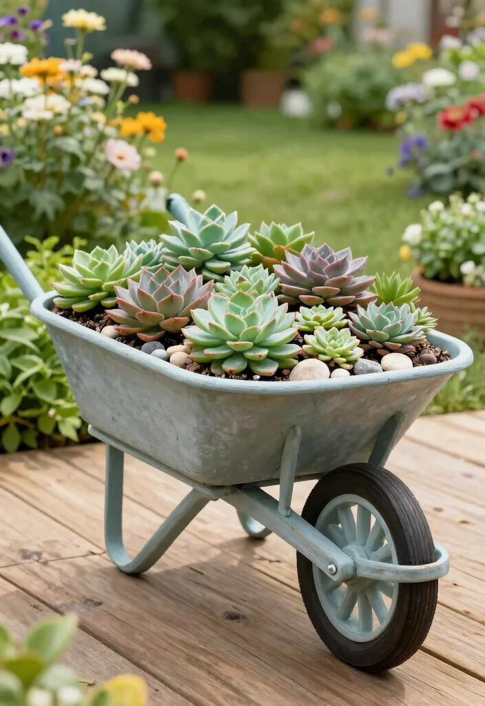 11 Stunning Wheelbarrow Succulent Planter Ideas Low Care 1. Classic Rustic Wheelbarrow Planter 0