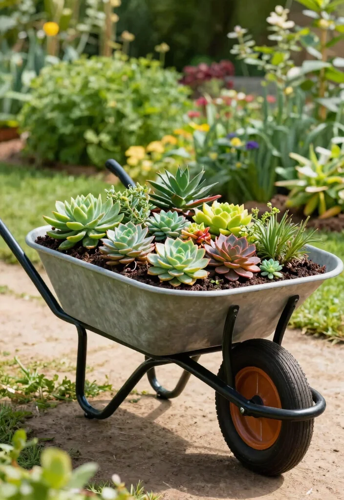 11 Stunning Wheelbarrow Succulent Planter Ideas Low Care 10. Eco Friendly Wheelbarrow Planter 0