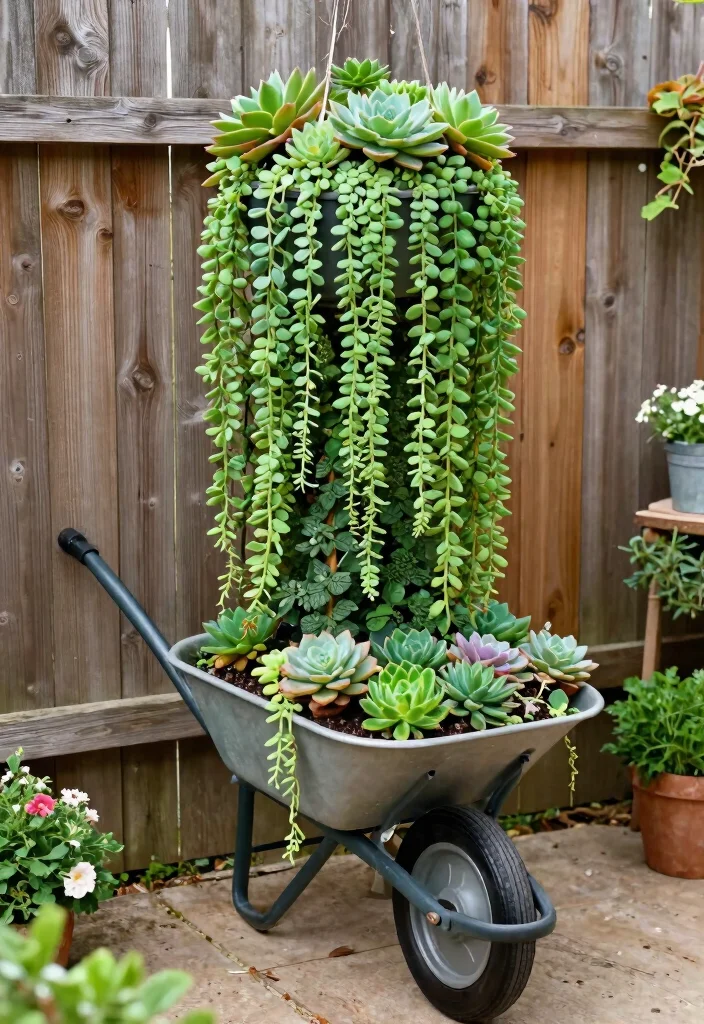 11 Stunning Wheelbarrow Succulent Planter Ideas Low Care 2. Wheelbarrow Vertical Garden 0