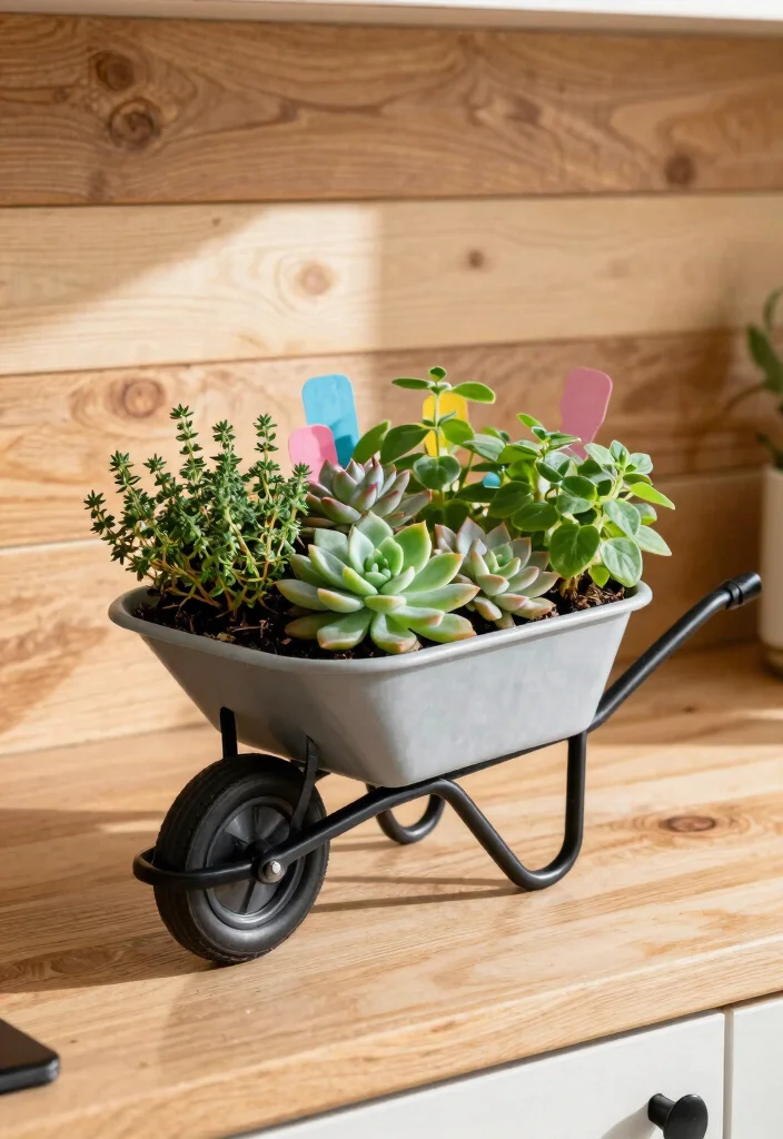 11 Stunning Wheelbarrow Succulent Planter Ideas Low Care 3. Mini Wheelbarrow Herb Garden 0