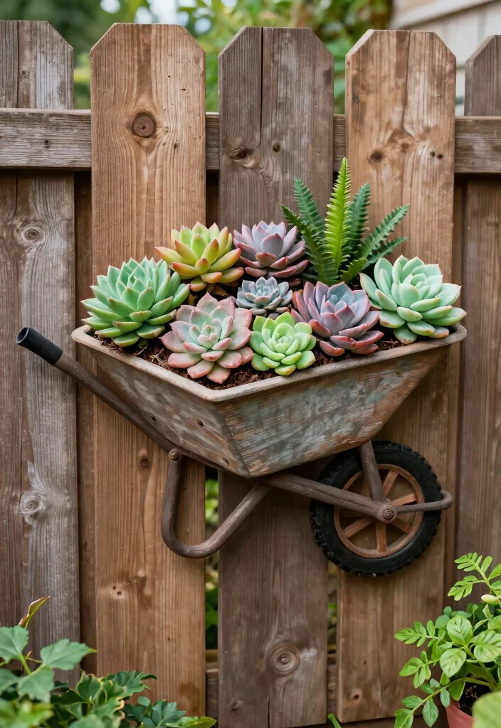 11 Stunning Wheelbarrow Succulent Planter Ideas Low Care 7. Wheelbarrow Succulent Wall Art 0