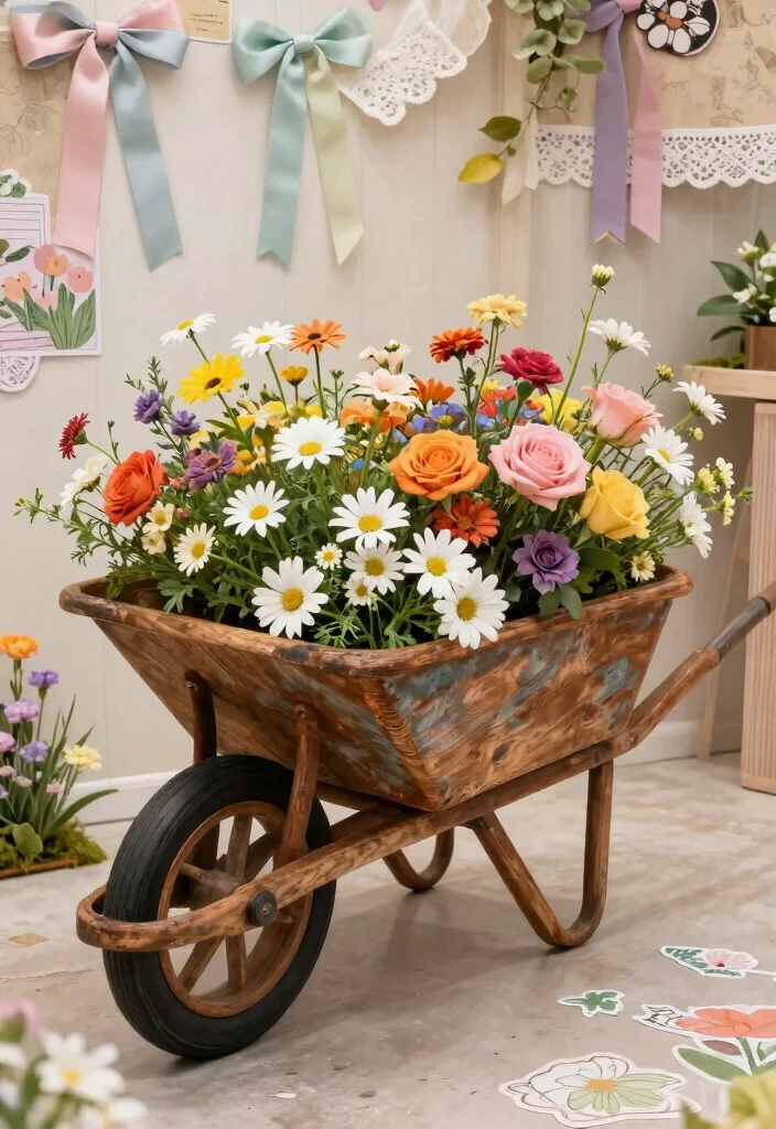 11 Vintage Wheelbarrow Stamp Ideas for Scrapbooking 1. Classic Wheelbarrow with Flowers 0