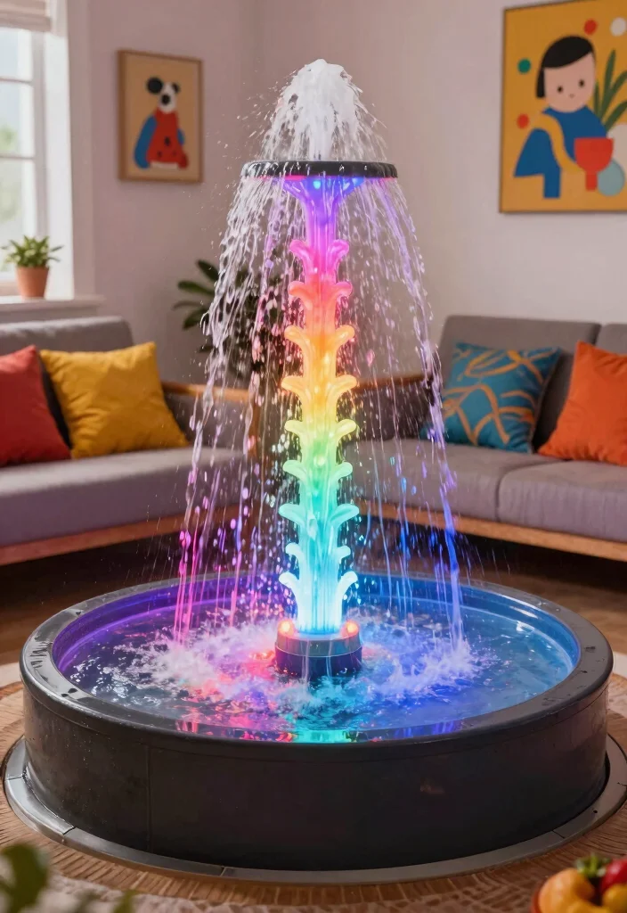 11 Zen Indoor Water Fountain Ideas for a Calming Home 10. Colorful LED Fountains 0