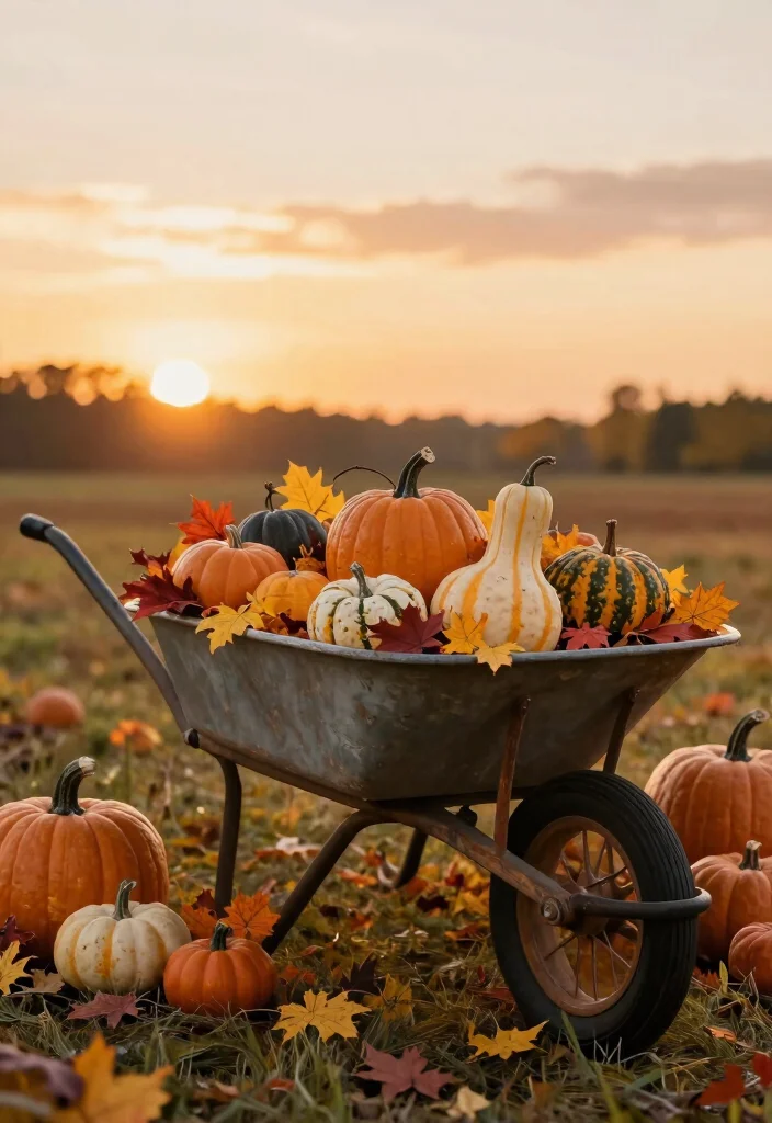 13 Beautiful Garden Wheelbarrow Ideas for Floral Displays 10. Vintage Wheelbarrow with Seasonal Decorations 0