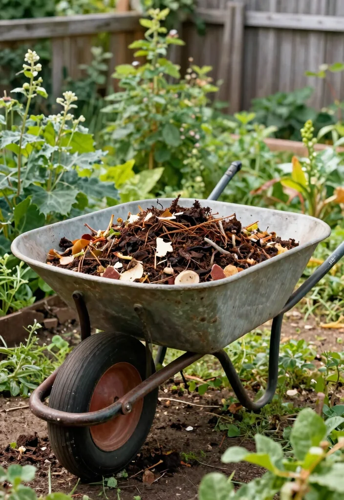 13 Beautiful Garden Wheelbarrow Ideas for Floral Displays 13. Wheelbarrow for Composting 0