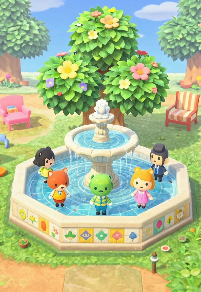 13 Best Animal Crossing Water Fountain Ideas 6. Themed Character Fountain 0