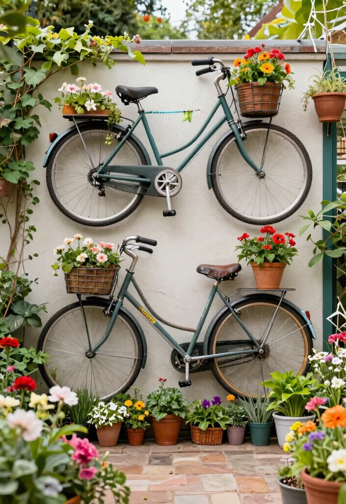 13 Best Multi Bike Storage Ideas for Large Families 13. Vertical Bike Garden Art 0