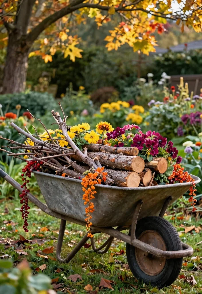 13 Cozy Wheelbarrow Planter Ideas for Fall Season Inspiration 11. Rustic Wood Accent 0