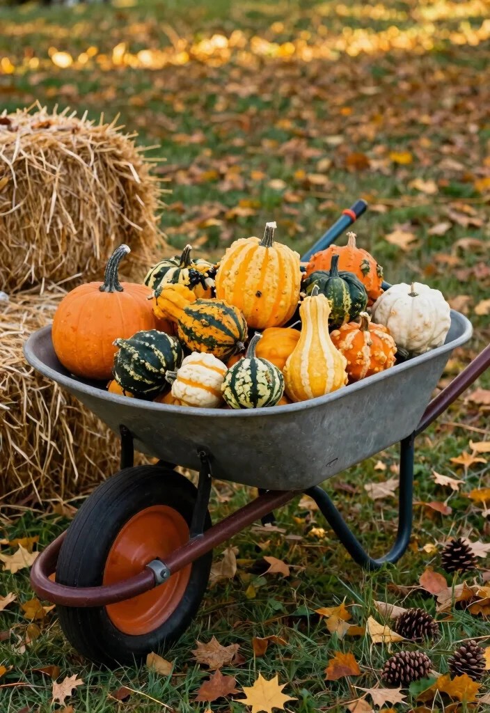13 Cozy Wheelbarrow Planter Ideas for Fall Season Inspiration 2. Gourds Galore 0