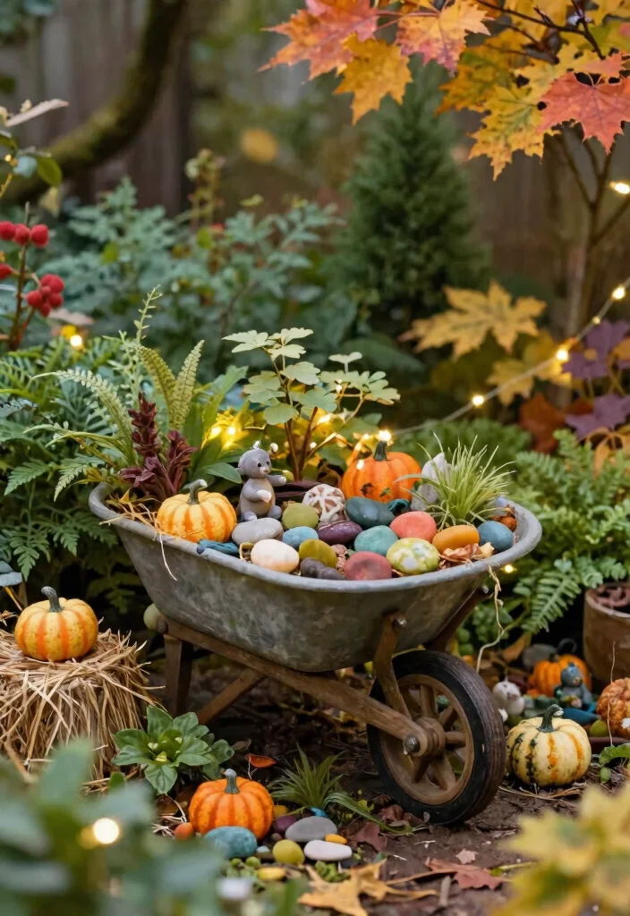 13 Cozy Wheelbarrow Planter Ideas for Fall Season Inspiration 4. Whimsical Fairy Garden 0