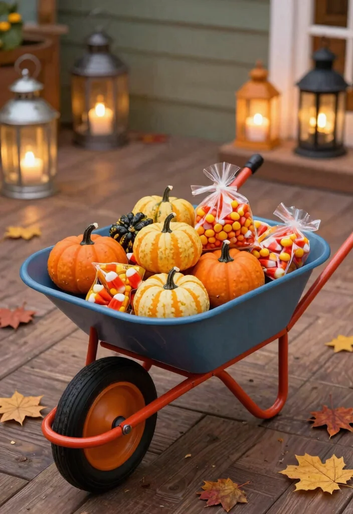 13 Cozy Wheelbarrow Planter Ideas for Fall Season Inspiration 7. Sweet Tooth Delights 0