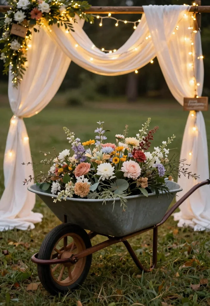 13 Dreamy Spilled Wheelbarrow Planter Ideas (Must Try!) 11 13 Dreamy Spilled Wheelbarrow Planter Ideas Must Try 11. Rustic Wedding Decor 0