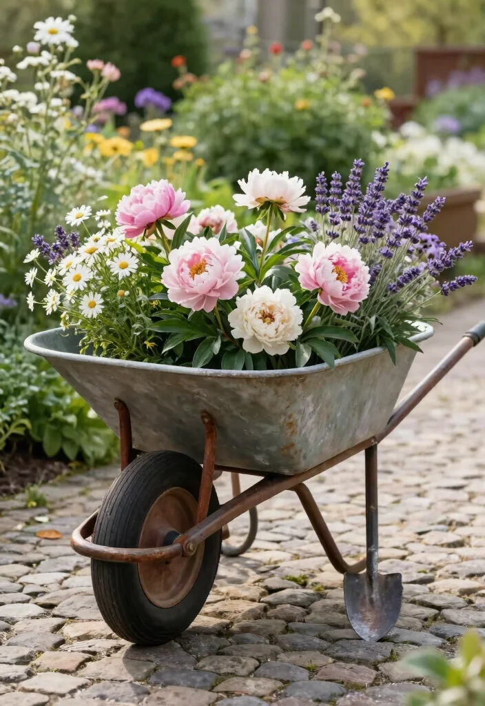 13 Dreamy Spilled Wheelbarrow Planter Ideas (Must Try!) 8 13 Dreamy Spilled Wheelbarrow Planter Ideas Must Try 8. Time Worn Elegance 0