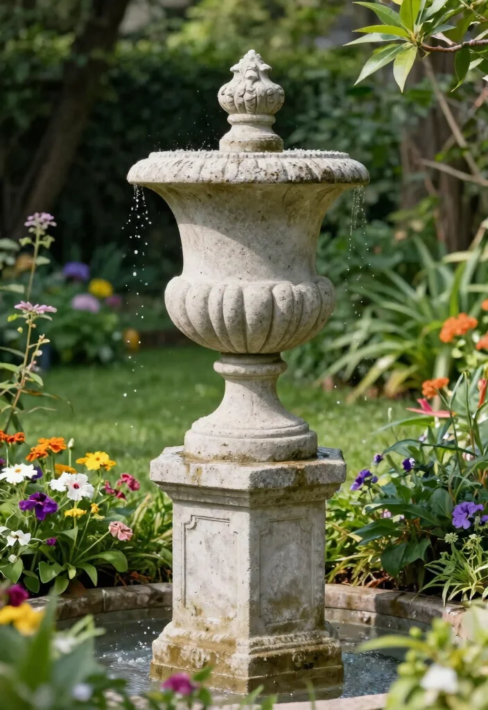 13 Elegant Urn Water Features Fountain Ideas Classic Look 13. Vintage Style Concrete Urn Fountain 0