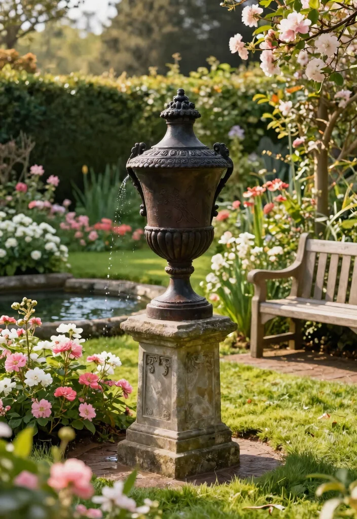 13 Elegant Urn Water Features Fountain Ideas Classic Look 3. Majestic Cast Iron Urn 0
