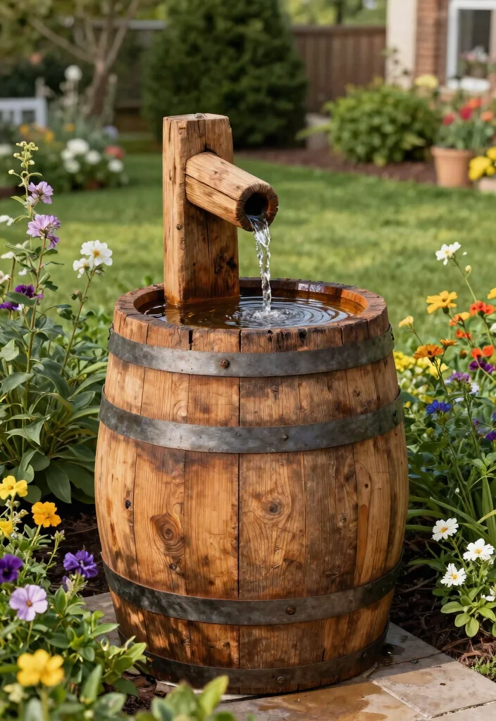 13 Grand Front Yard Water Fountain Ideas Curb Appeal 2. Rustic Wooden Fountain 0