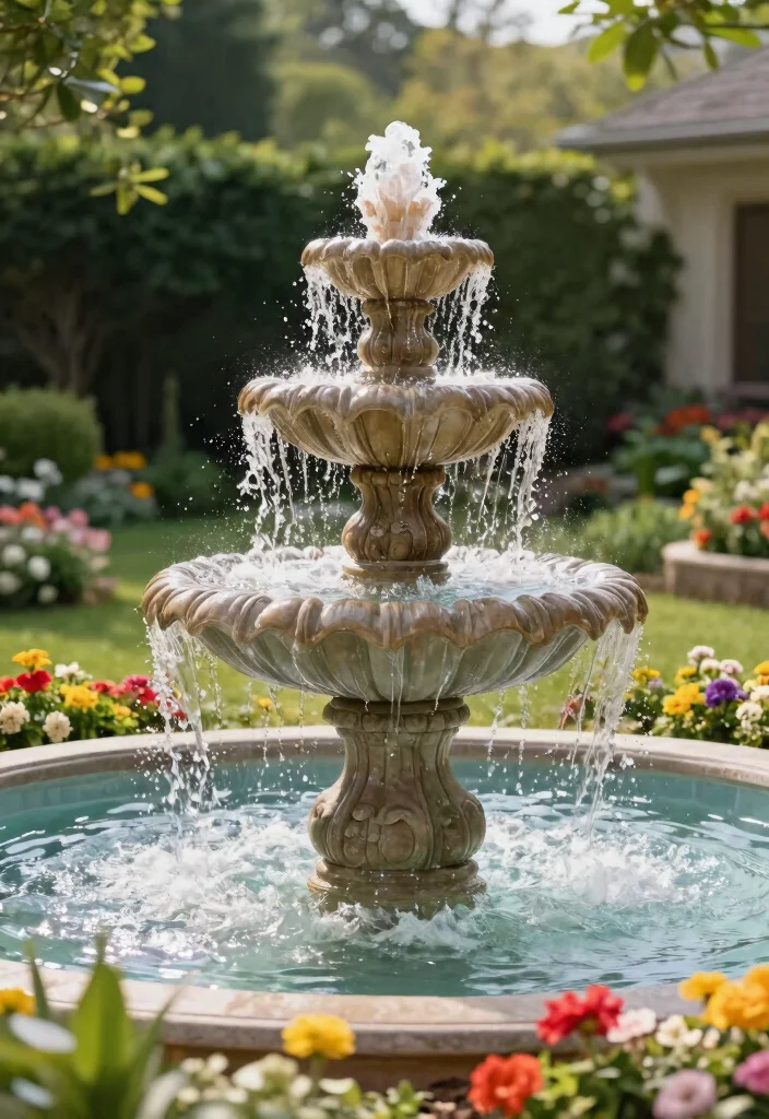 13 Grand Front Yard Water Fountain Ideas Curb Appeal 7. Tiered Fountain Garden Feature 0