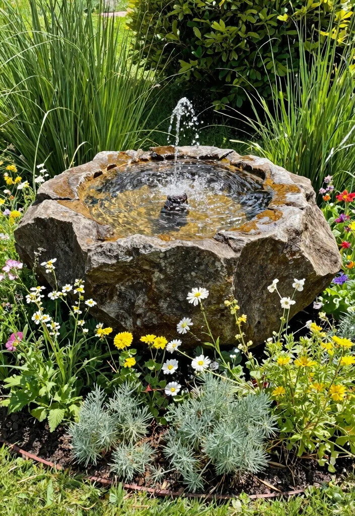 13 Natural Rock Water Fountain Ideas for Your Small Garden 2. Rustic Boulder Fountain 0