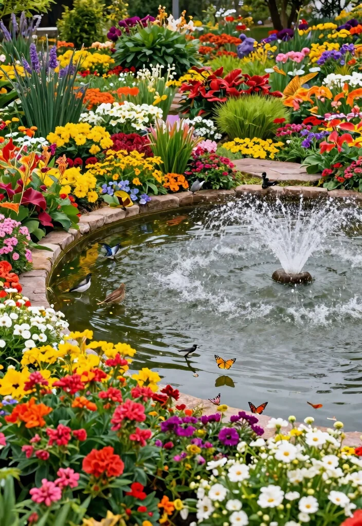 13 Relaxing Bird Bath Pond Ideas for a Backyard Retreat 12. Seasonal Flowering Pond 0
