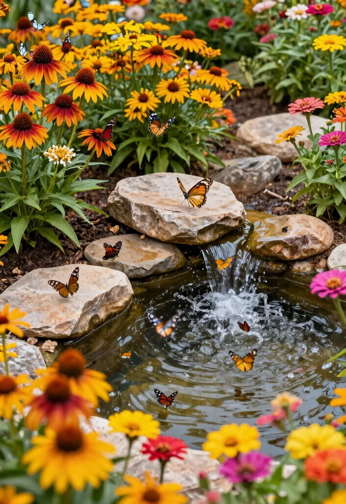 13 Relaxing Bird Bath Pond Ideas for a Backyard Retreat 6. Butterfly Attraction Pond 0