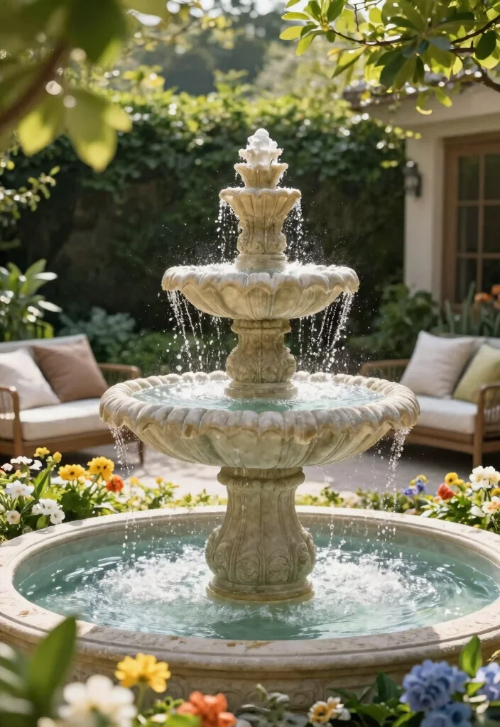 13 Soothing Patio Water Fountain Ideas for Outdoor Living 1 13 Soothing Patio Water Fountain Ideas for Outdoor Living 1. The Classic Tiered Fountain 0