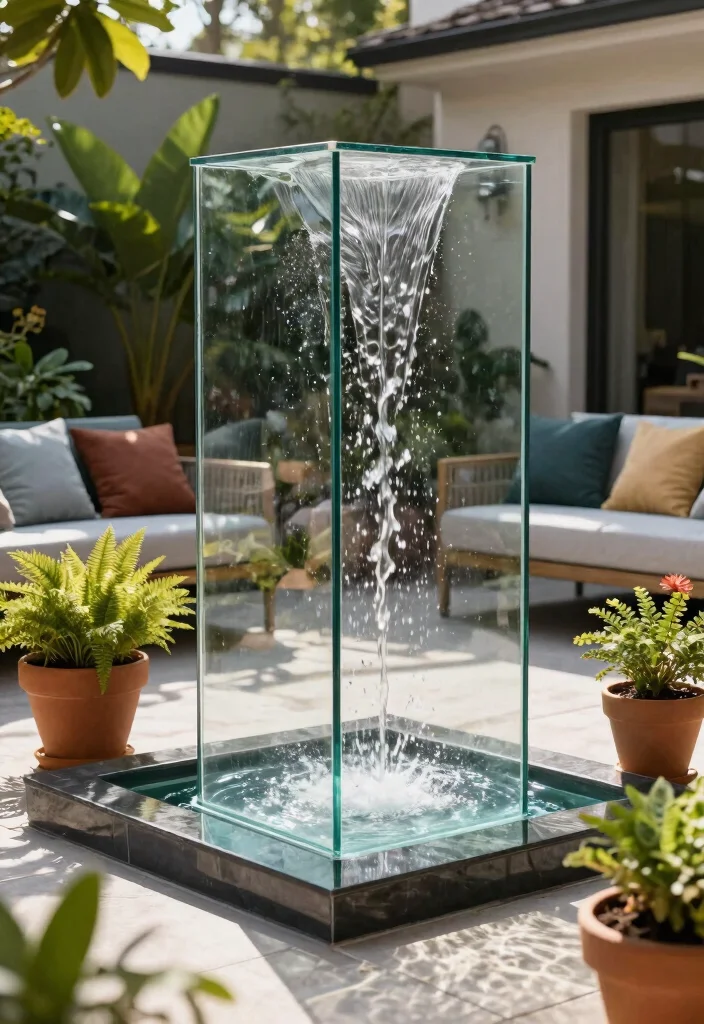 13 Soothing Patio Water Fountain Ideas for Outdoor Living 5 13 Soothing Patio Water Fountain Ideas for Outdoor Living 6. Contemporary Glass Fountains 0