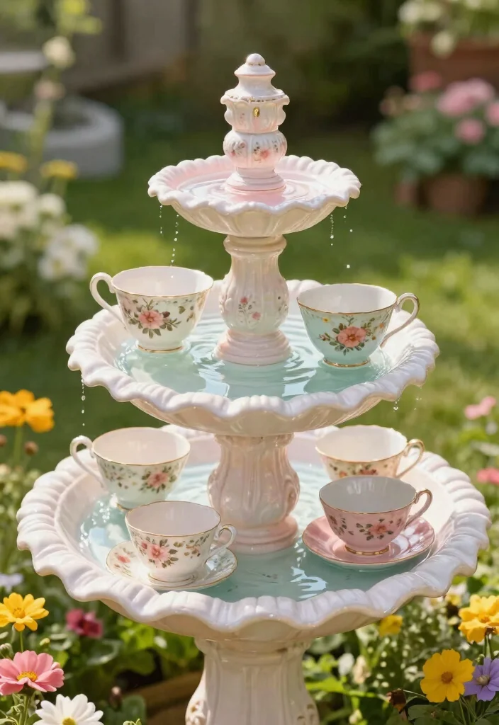 13 Unique Repurposed Bird Bath Ideas to Upcycle Junk 1. Vintage Teacup Bird Bath 0