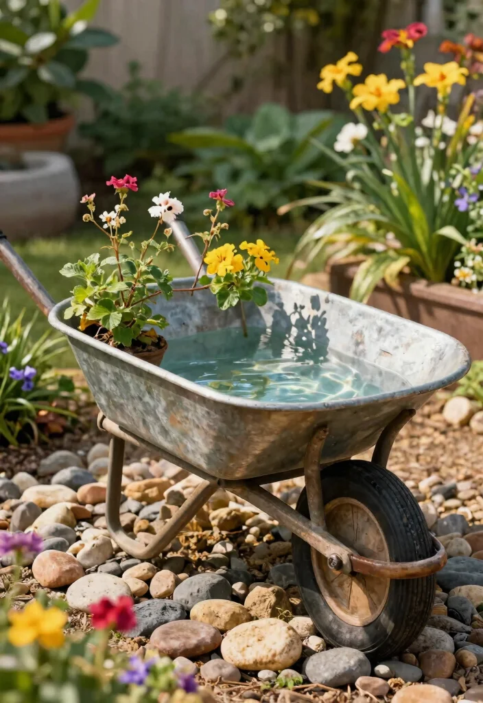 13 Unique Repurposed Bird Bath Ideas to Upcycle Junk 10. Repurposed Garden Wheelbarrow 0
