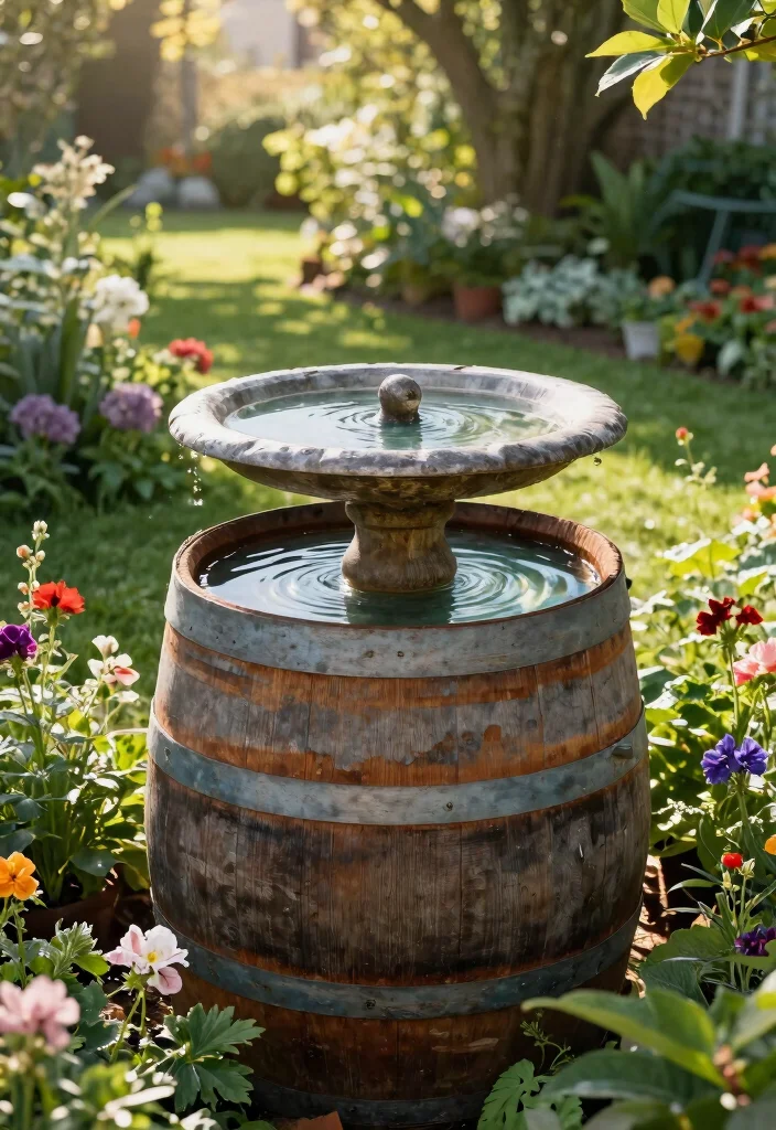 13 Unique Repurposed Bird Bath Ideas to Upcycle Junk 13. Repurposed Wine Barrel 0