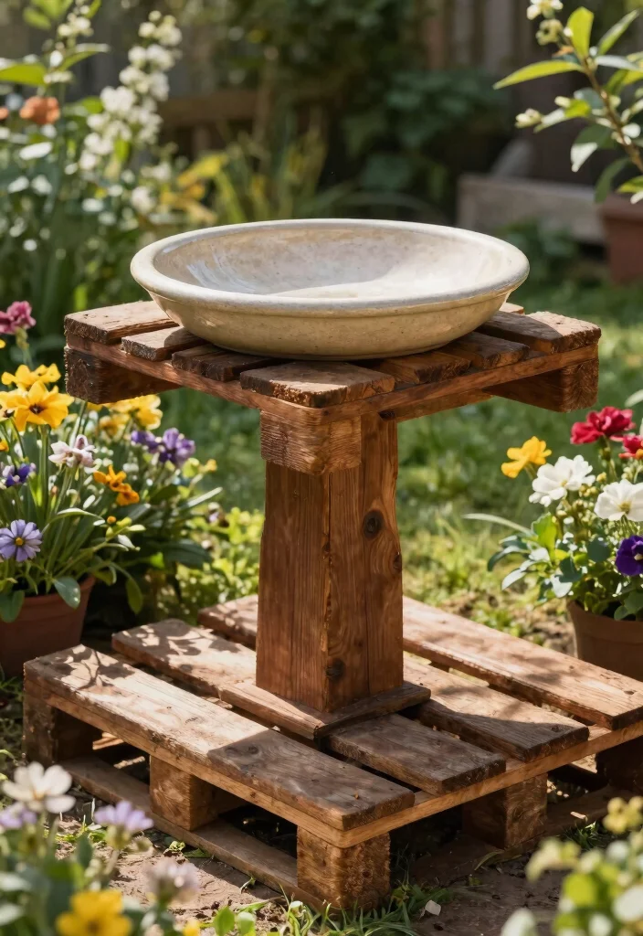 13 Unique Repurposed Bird Bath Ideas to Upcycle Junk 2. Repurposed Wooden Pallet 0