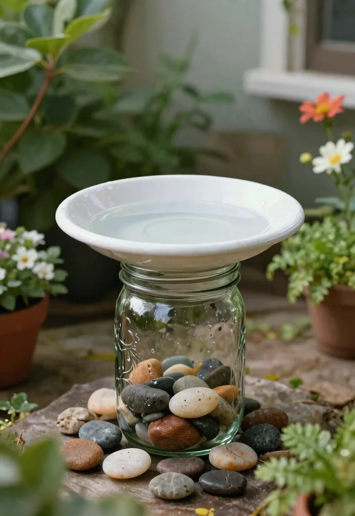 13 Unique Repurposed Bird Bath Ideas to Upcycle Junk 4. Mason Jar Bird Bath 0