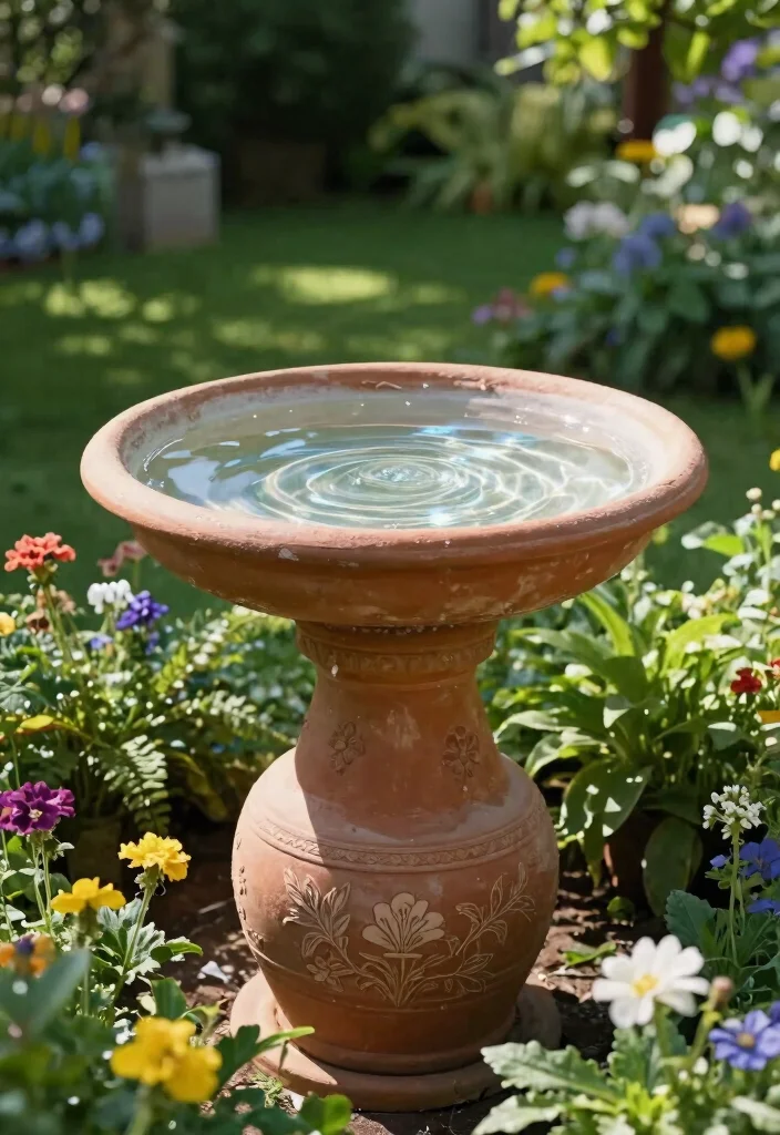 13 Unique Repurposed Bird Bath Ideas to Upcycle Junk 5. Terracotta Pot Bird Bath 0