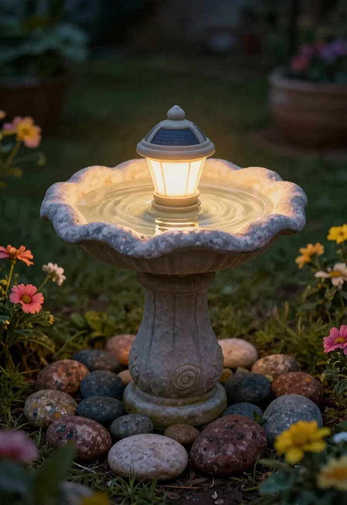 13 Unique Repurposed Bird Bath Ideas to Upcycle Junk 8. Repurposed Solar Light 0