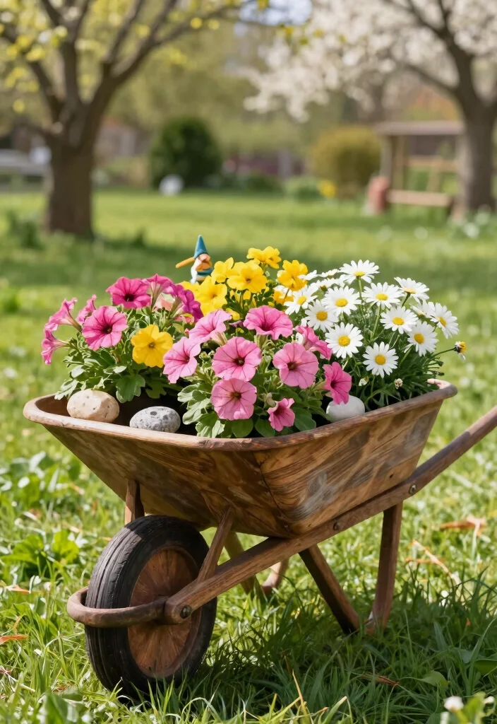 13 Unique Wheelbarrow Decorating Ideas for Every Season 1. Spring Awakening Floral Explosion 0