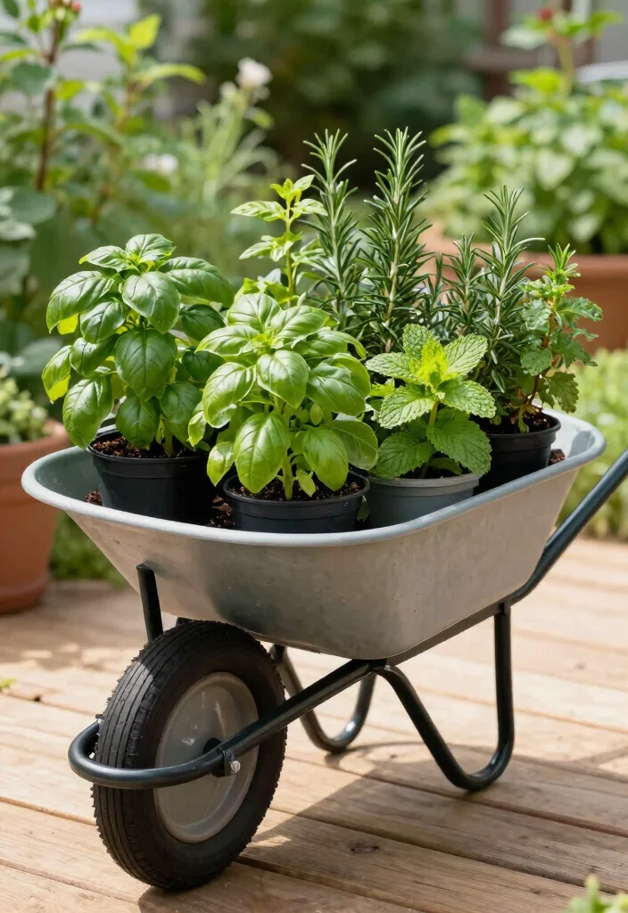 13 Unique Wheelbarrow Decorating Ideas for Every Season 6. Summer Herb Garden 0
