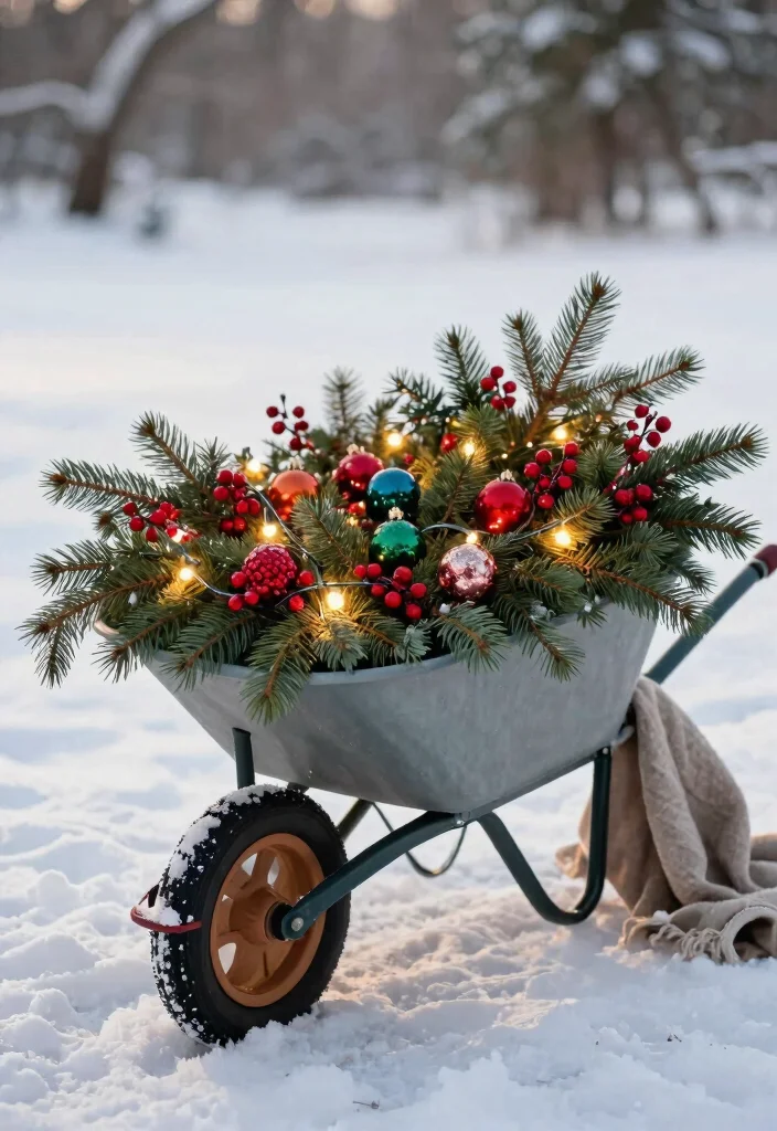 13 Unique Wheelbarrow Decorating Ideas for Every Season 8. Winter Wonderland Scene 0