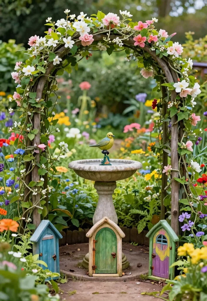 13 Whimsical Bird Bath Fairy Garden Ideas Kids Will Love 11. Flowering Vines and Arches 0