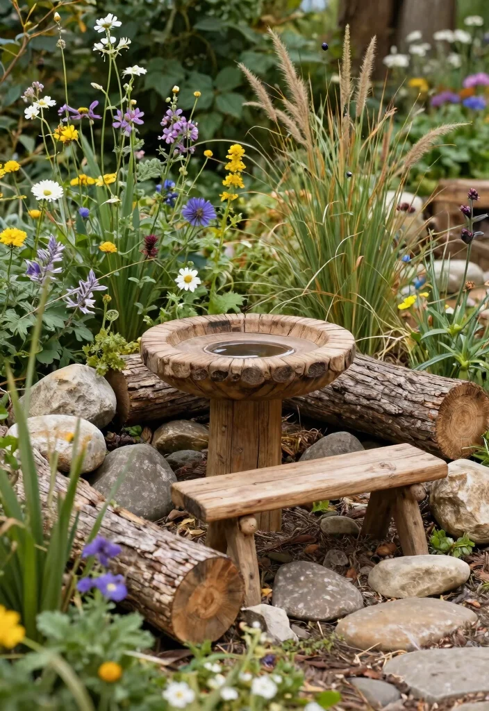13 Whimsical Bird Bath Fairy Garden Ideas Kids Will Love 5. Rustic Charm with Natural Materials 0
