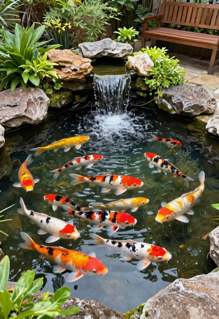 15 Aesthetic Bloxburg Water Fountain Ideas for Luxury Builds 11. Koi Pond Fountain 0