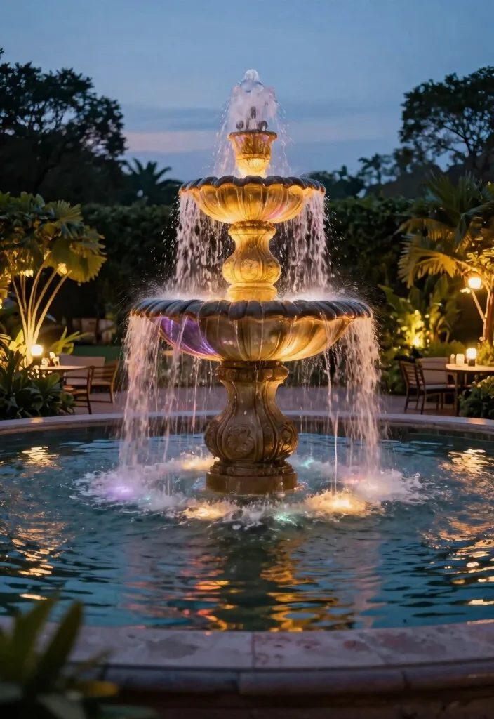 15 Aesthetic Bloxburg Water Fountain Ideas for Luxury Builds 12. Illuminated Fountain 0