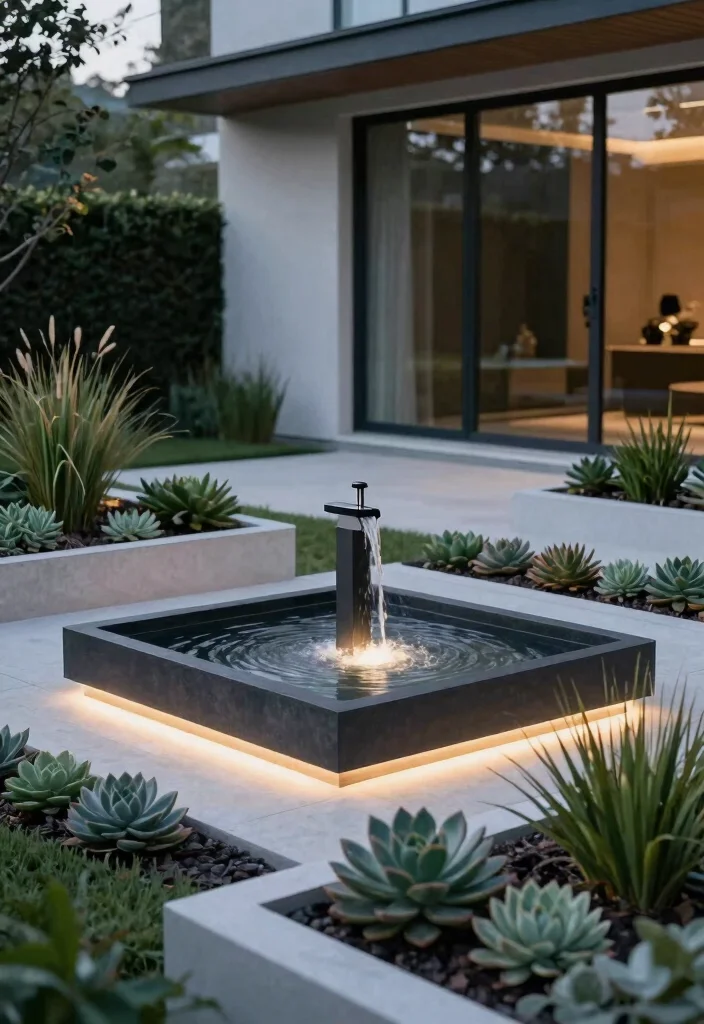 15 Aesthetic Bloxburg Water Fountain Ideas for Luxury Builds 2. Modern Minimalist Fountain 0