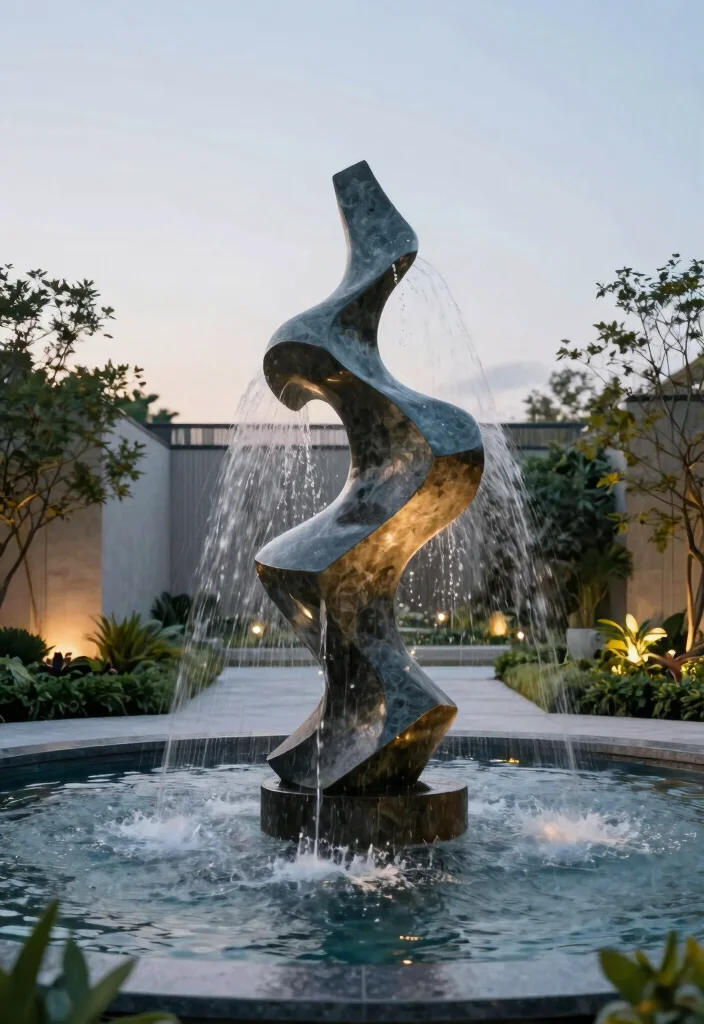 15 Aesthetic Bloxburg Water Fountain Ideas for Luxury Builds 9. Artistic Sculptural Fountain 0