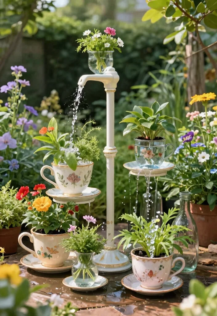 15 Beautiful Water Fountain Planter Garden Ideas Must See 13. Creative Pump and Plant Combo 0