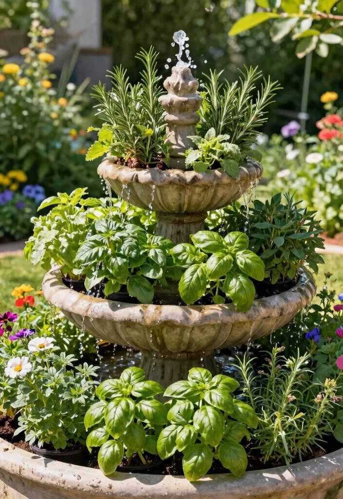15 Beautiful Water Fountain Planter Garden Ideas Must See 14. Edible Garden Fountain Planters 0