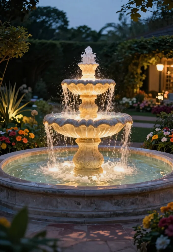 15 Beautiful Water Fountain Planter Garden Ideas Must See 15. Illuminated Fountain Planters 0