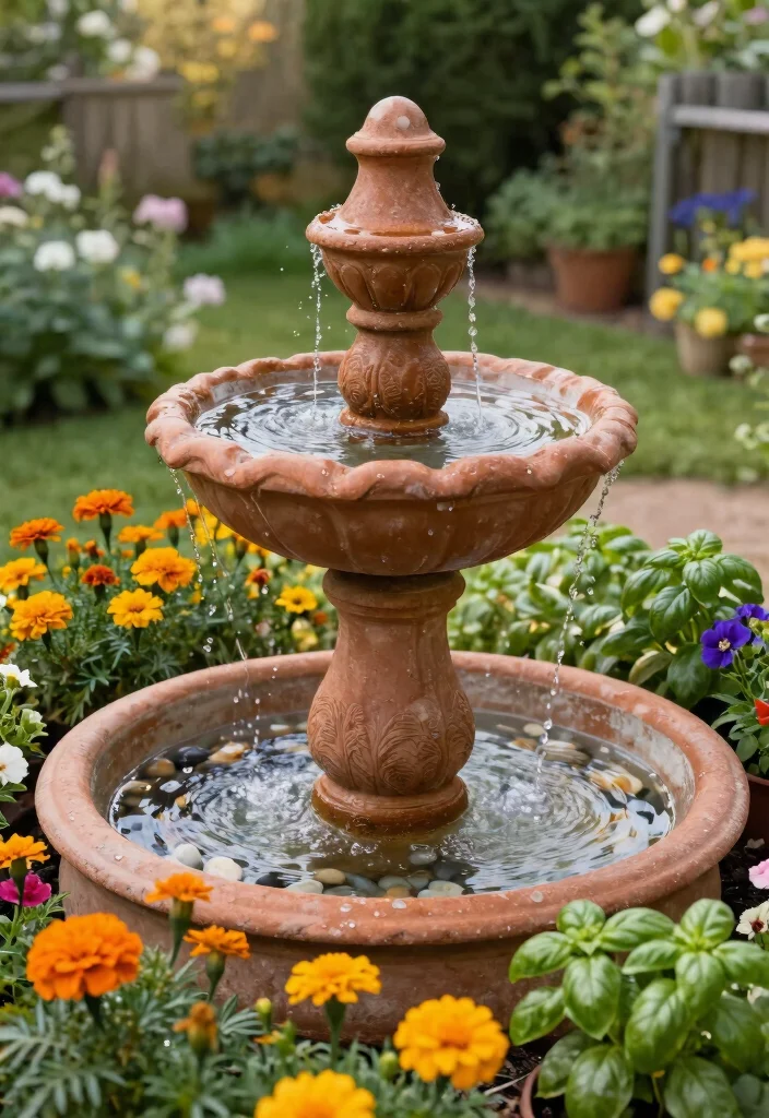 15 Beautiful Water Fountain Planter Garden Ideas Must See 2. Terra Cotta Fountain Planters 0