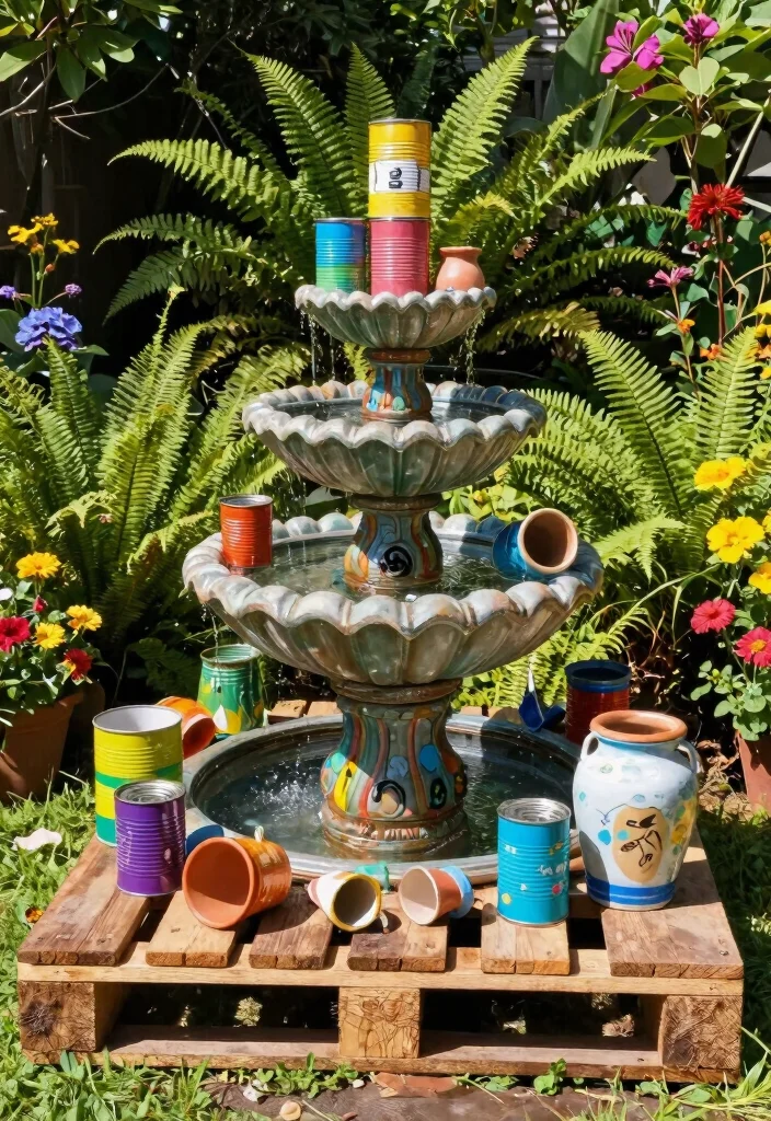 15 Beautiful Water Fountain Planter Garden Ideas Must See 4. Recycled Materials Fountain Planters 0