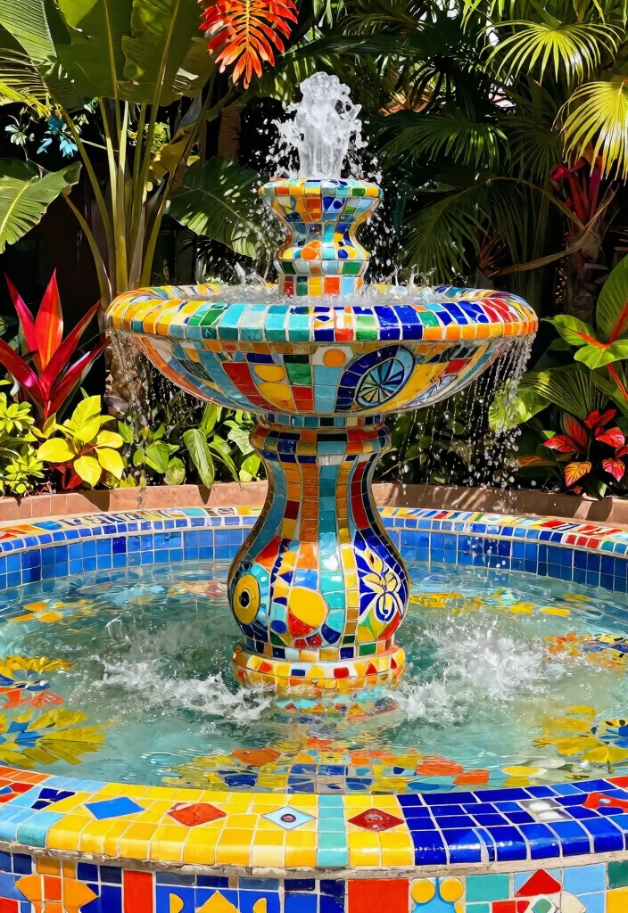 15 Beautiful Water Fountain Planter Garden Ideas Must See 8. Colorful Mosaic Fountain Planters 0